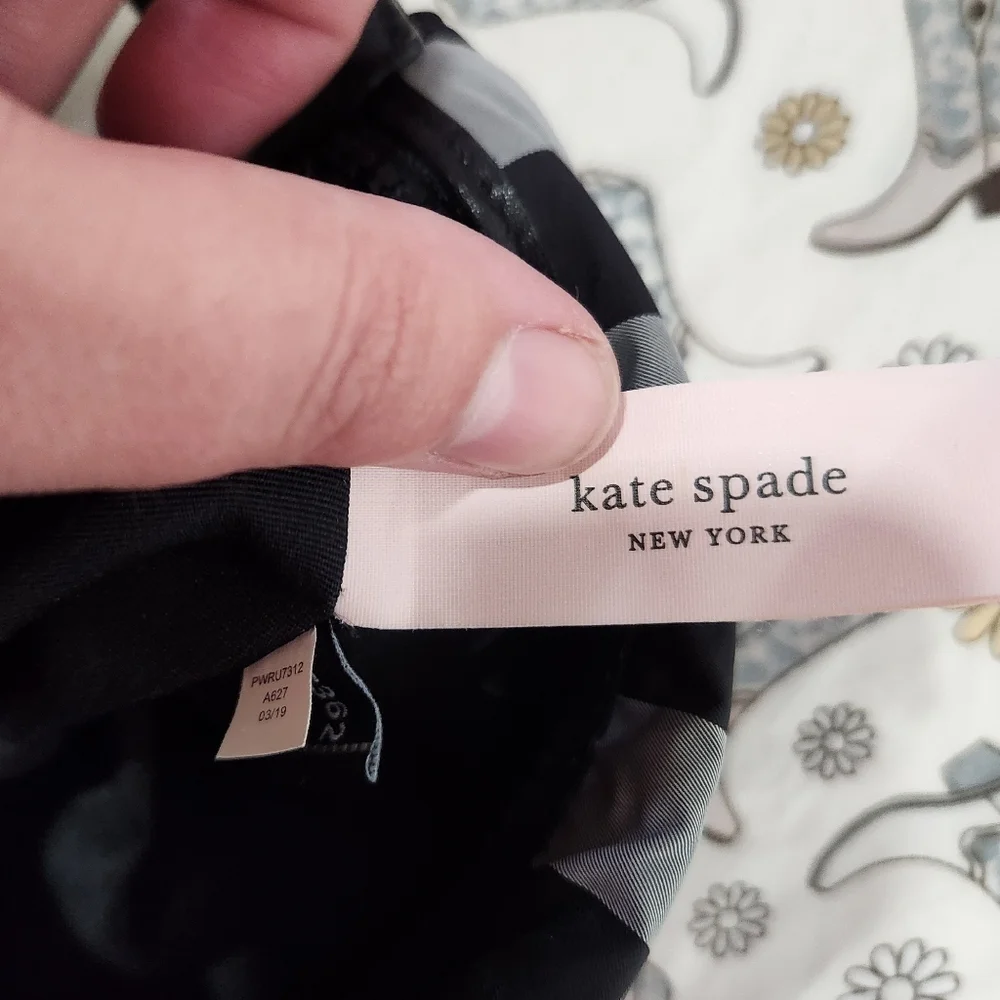 Kate Spade Graphic Morley Small Cosmetic Pouch Gingham Black Pink